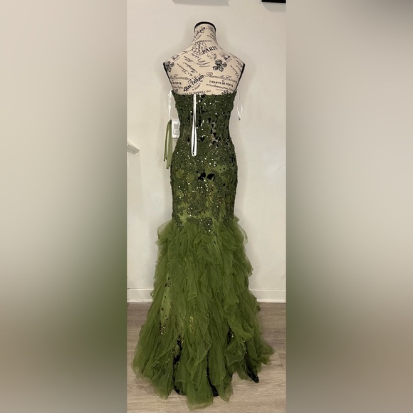 Jovani Olive green strapless leopard dress - Picture 7 of 9